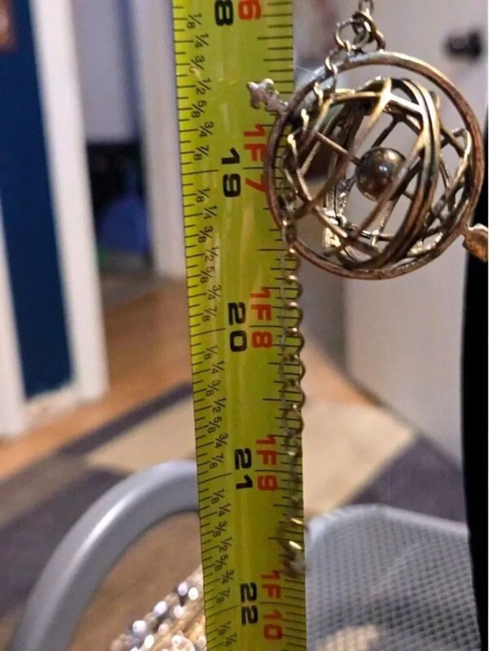 Vintage Brass Armillary Sphere Astronomical Globe Pendant Necklace with Arrow